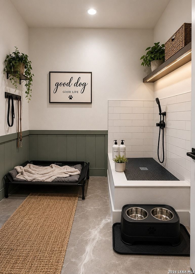 Dog room with wash station
